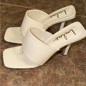 Lulu's Cream Square-Toe High Heel Slide Sandals